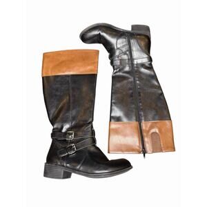 Arizona Women’s Riding Boots Black Brown Knee High Buckle Zip Size 7